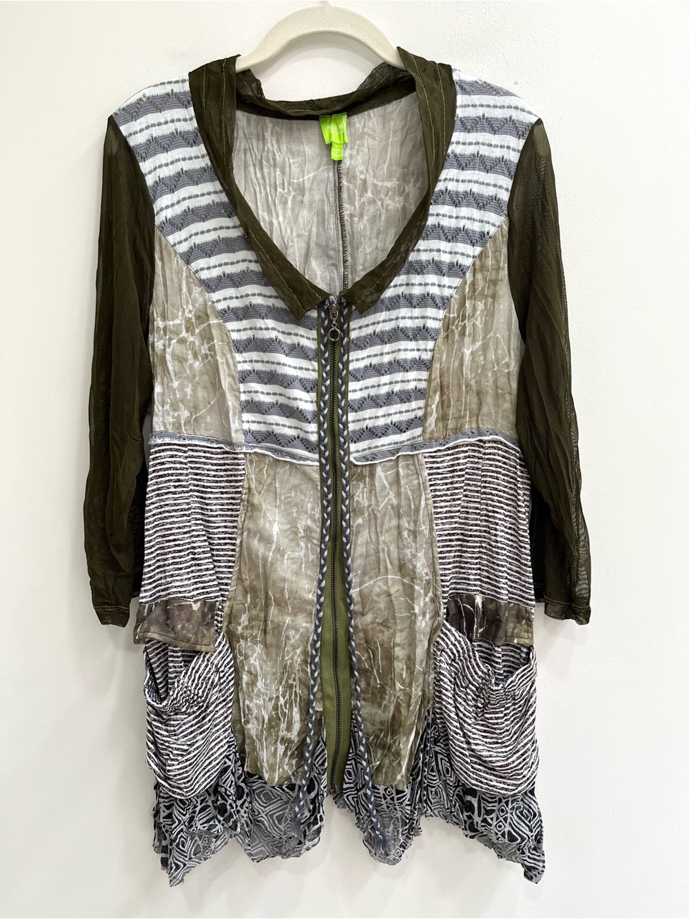 Adam Jacobs lightweight full zip cardigan mixed media Lagenlook arty fun unique